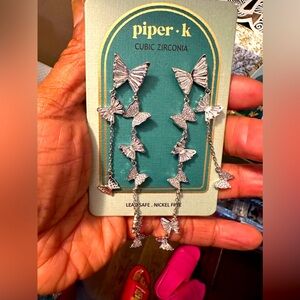 NWT (Goldtone or Silvertone) piper . k CUBIC ZIRCONIA Butterfly Earrings